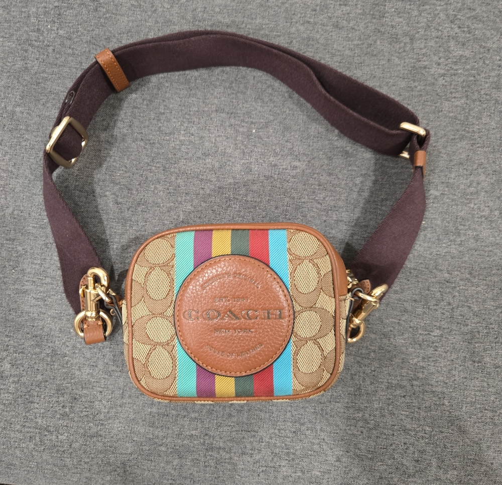 Coach Brown Signature Crossbody with Multi-Color Stripes